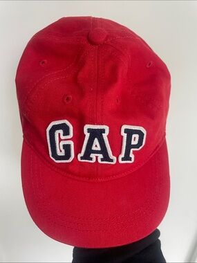 GAP Kids Red Baseball Cap with White-Outlined Navy Logo